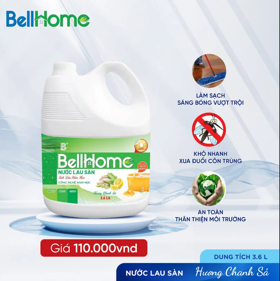 Nước Lau Sàn Công Nghệ Sinh Học Bell Home Hương Chanh Sả 3,6L