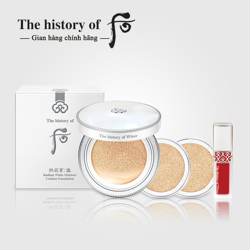 Phấn nước dưỡng trắng Whoo Gongjinhyang:Seol Radiant White Moisture Cushion Foundation Special Set SPF50+/PA+++ 15g x 3 - Phấn nước Whoo trắng; phấn nước whoo cho da dầu; phấn nước The history of whoo
