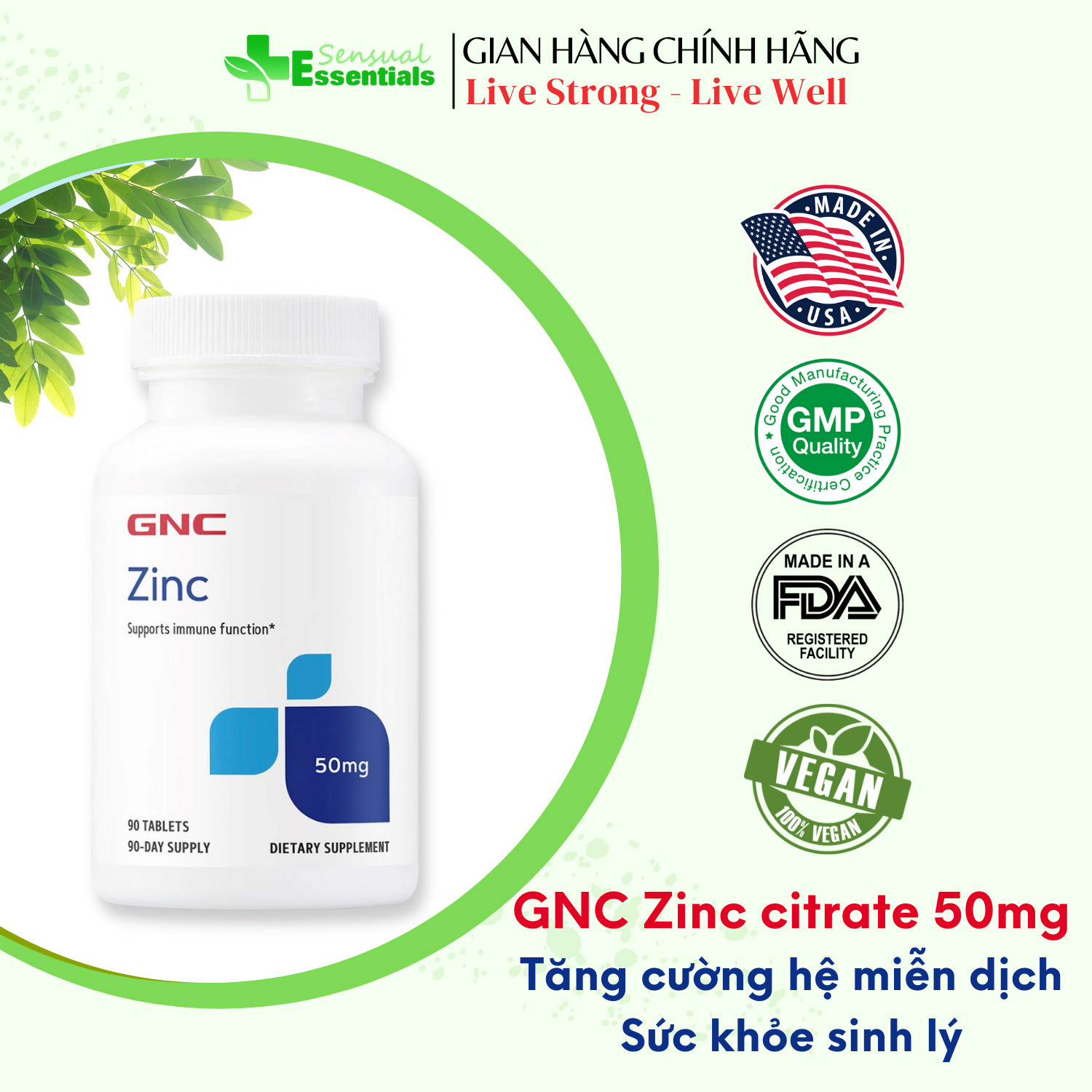 GNC Zinc Citrate 50mg - Viên uống bổ sung kẽm citrate hữu cơ
