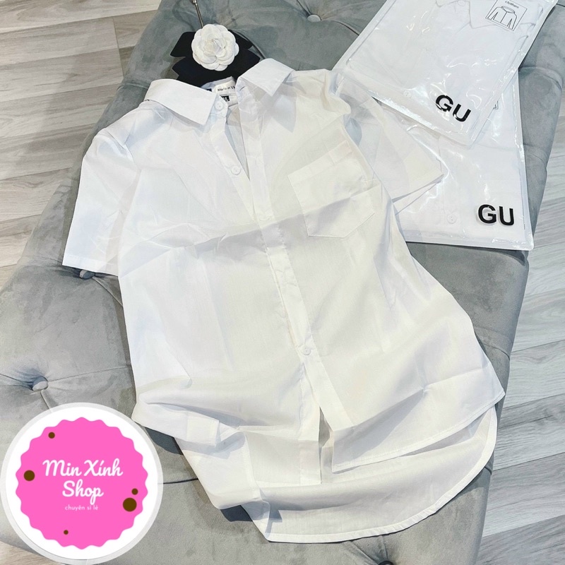 Áo sơ mi trắng nữ gu túi zip, áo sơ mi nữ tay ngắn minxinh hàng thiết kế chất đẹp