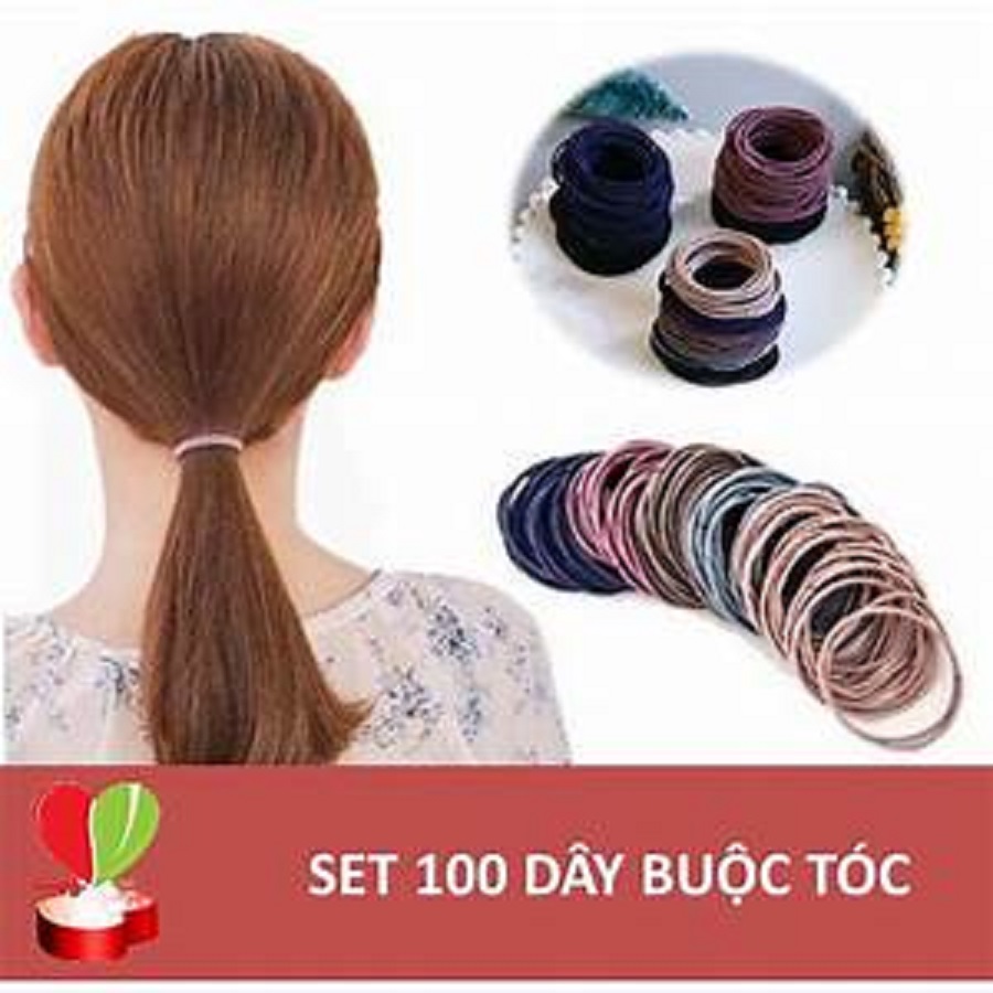 Set 100 sợi thun cột tóc nhiều màu sắc kèm túi zip hh328