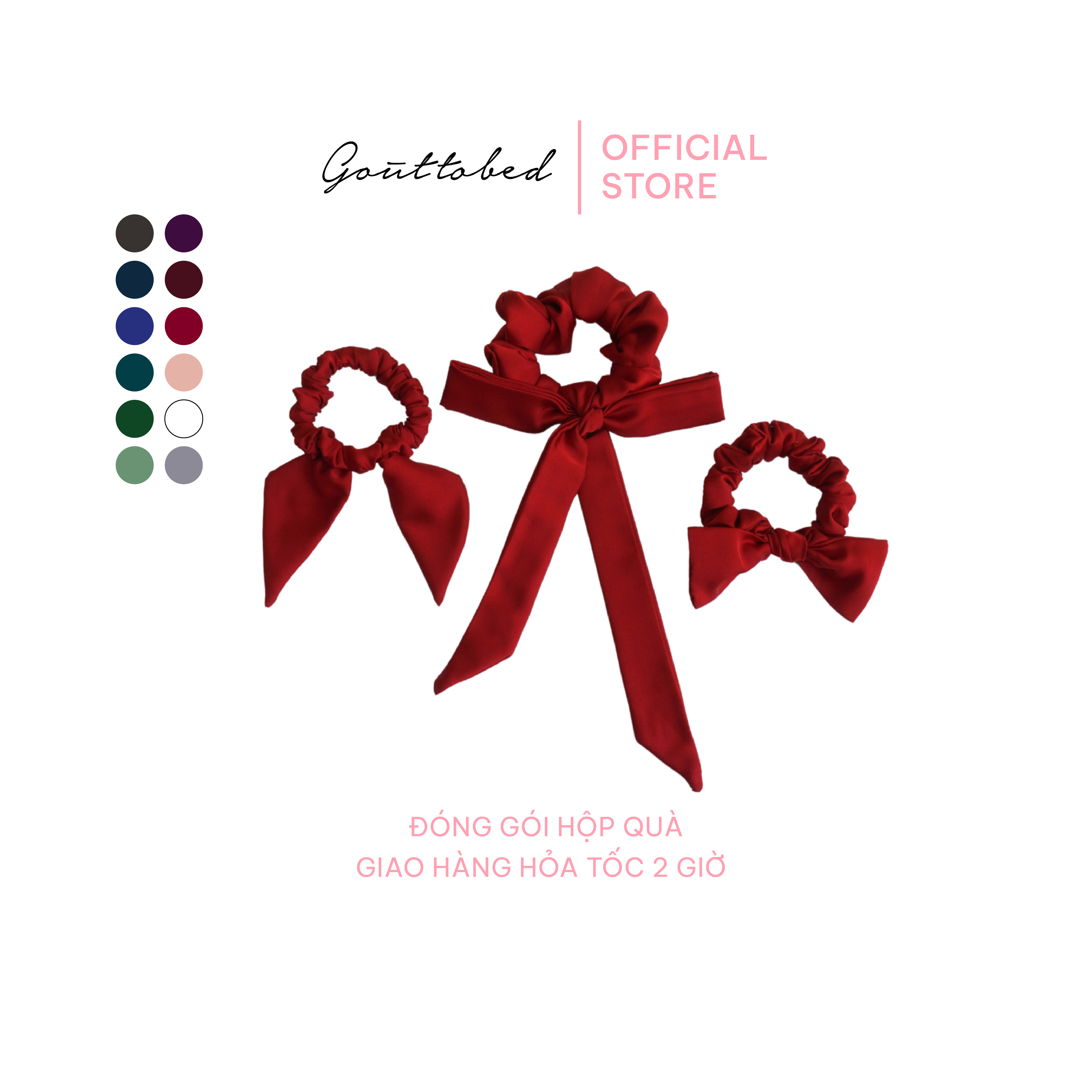 Scrunchies cột tóc nơ Gouttobed Lụa Satin Silk