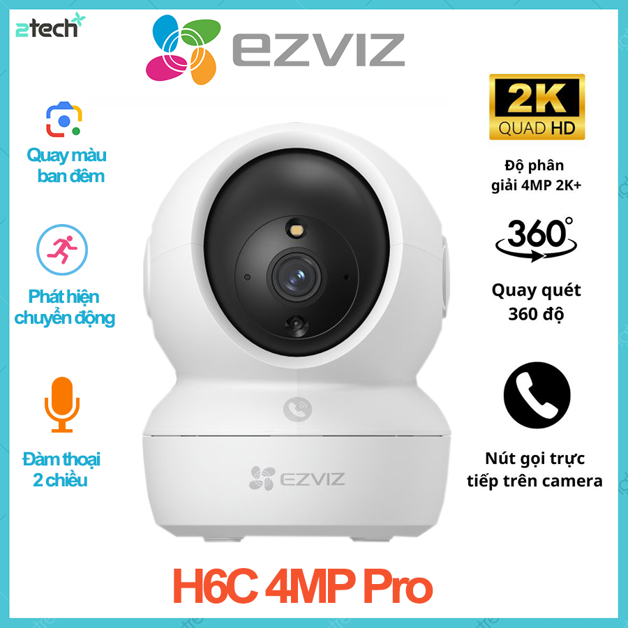 Camera wifi 4mp quay quét ezviz h6c pro 2k+ có màu ban đêm