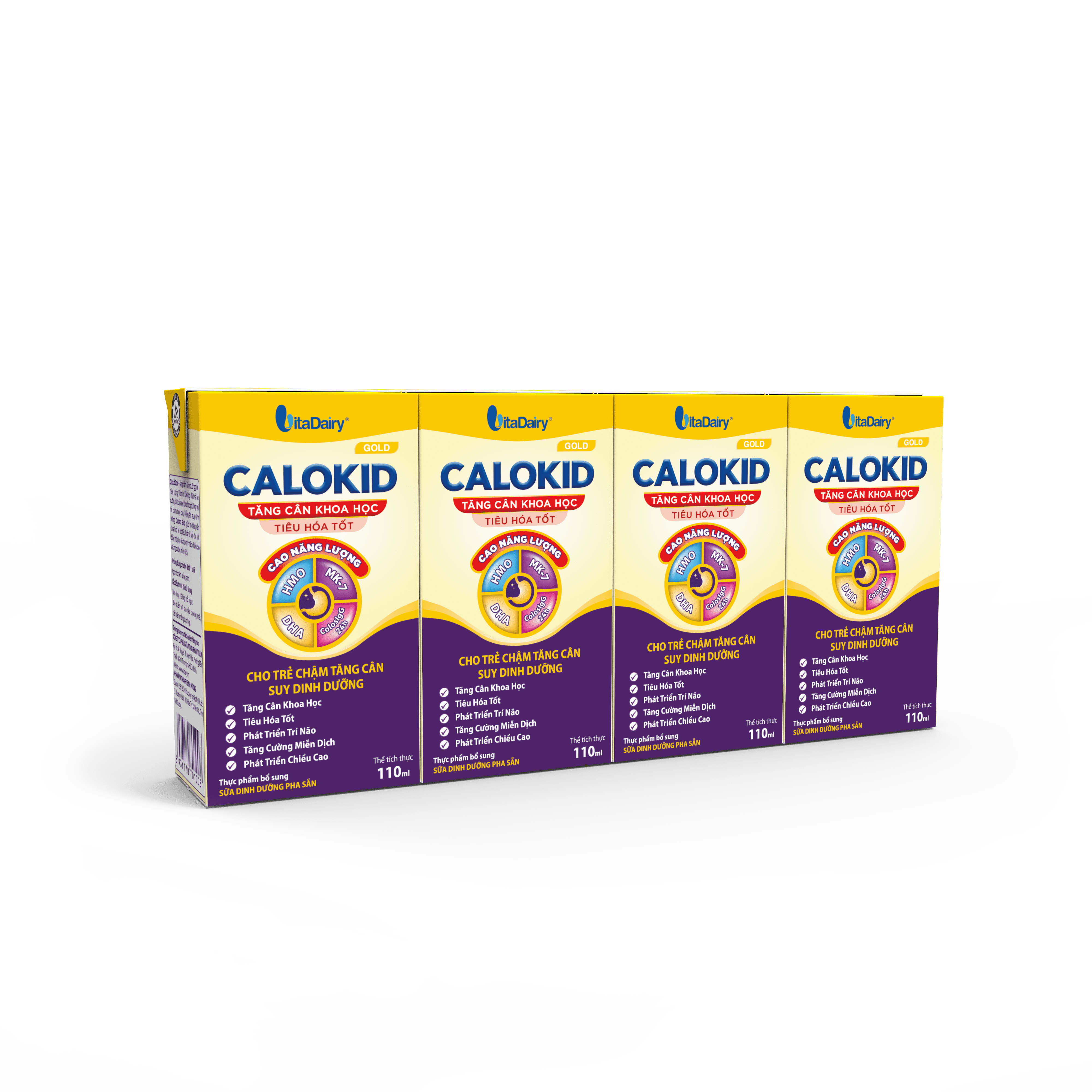 Lốc 4 Hộp Sữa Bột Pha Sẵn Calokid Gold 110ml Dành cho trẻ trên 1 tuổi
