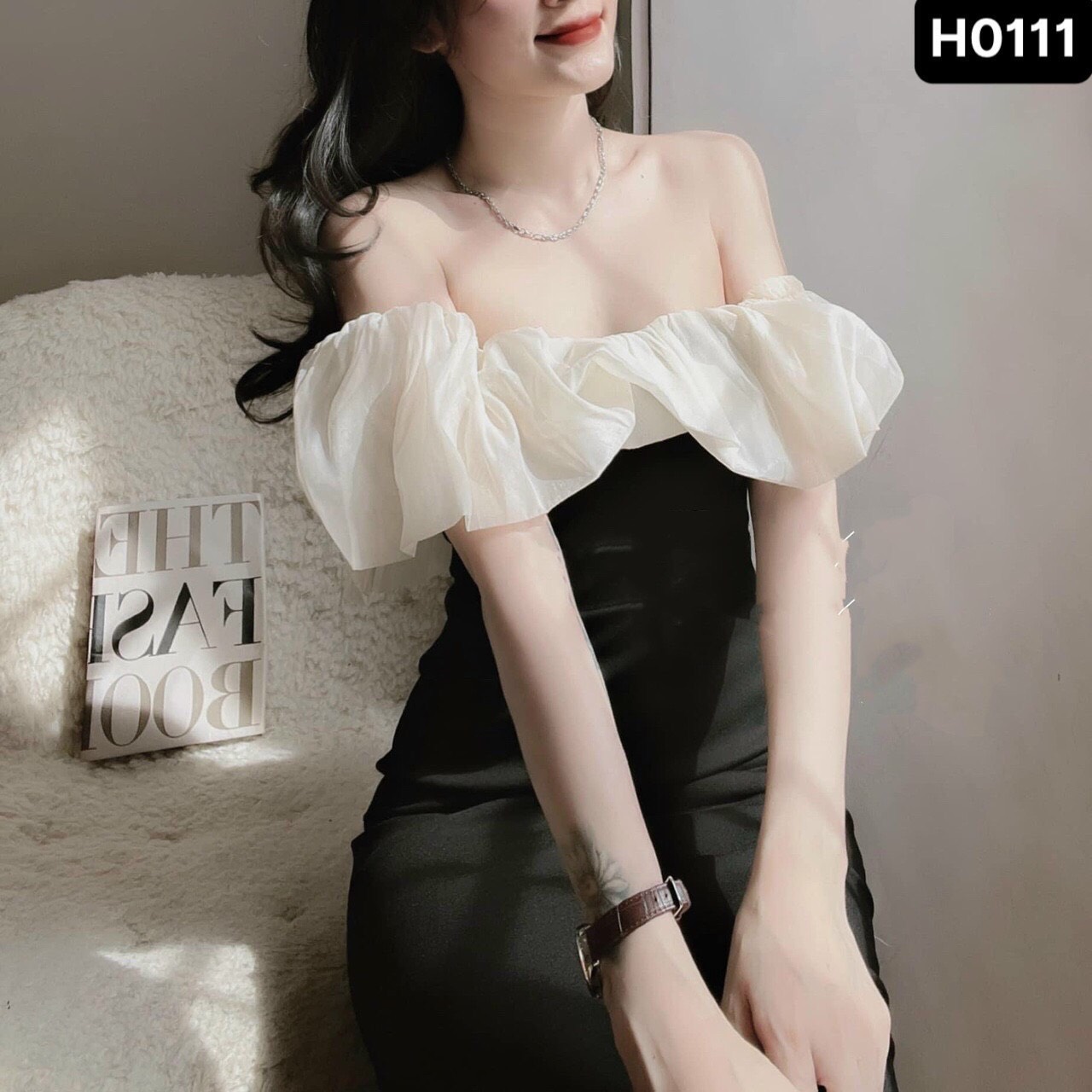Đầm body trễ vai phối voan kiri dress - d0685