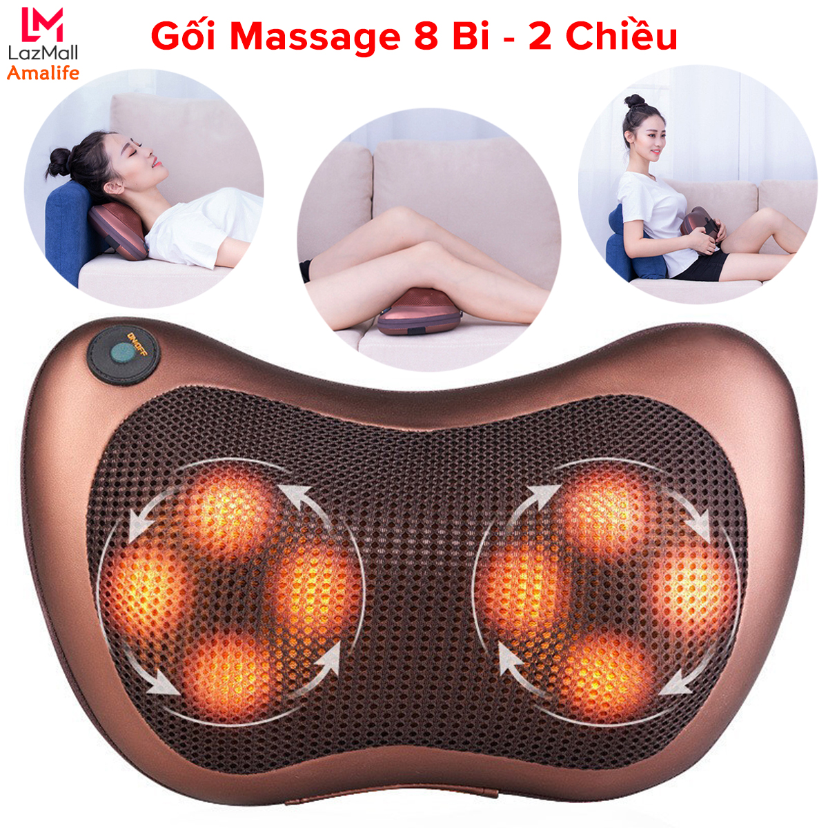 Gối Massage Hồng Ngoại 8 Bi 2 Chiều Cao Cấp Thể Thao