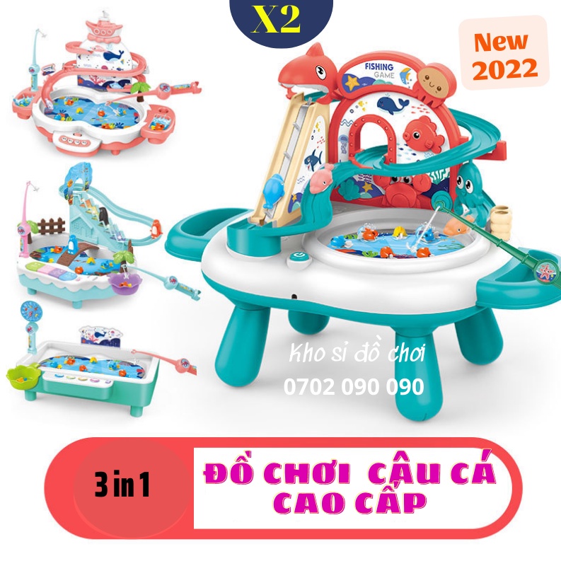 Bộ đồ chơi câu cá có chân, cầu trượt mô hình thác nước có đèn có nhạc vui nhộn