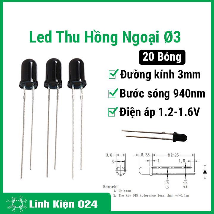 Gói 20 Bóng led thu hồng ngoại 3mm