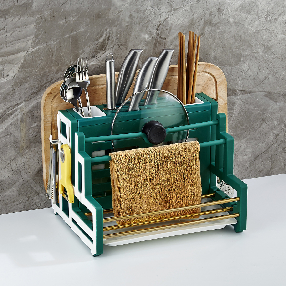 Kệ để dao đũa thớt 31x17x23 có khay hứng nước tặng kèm ống cắm đũa thìa
