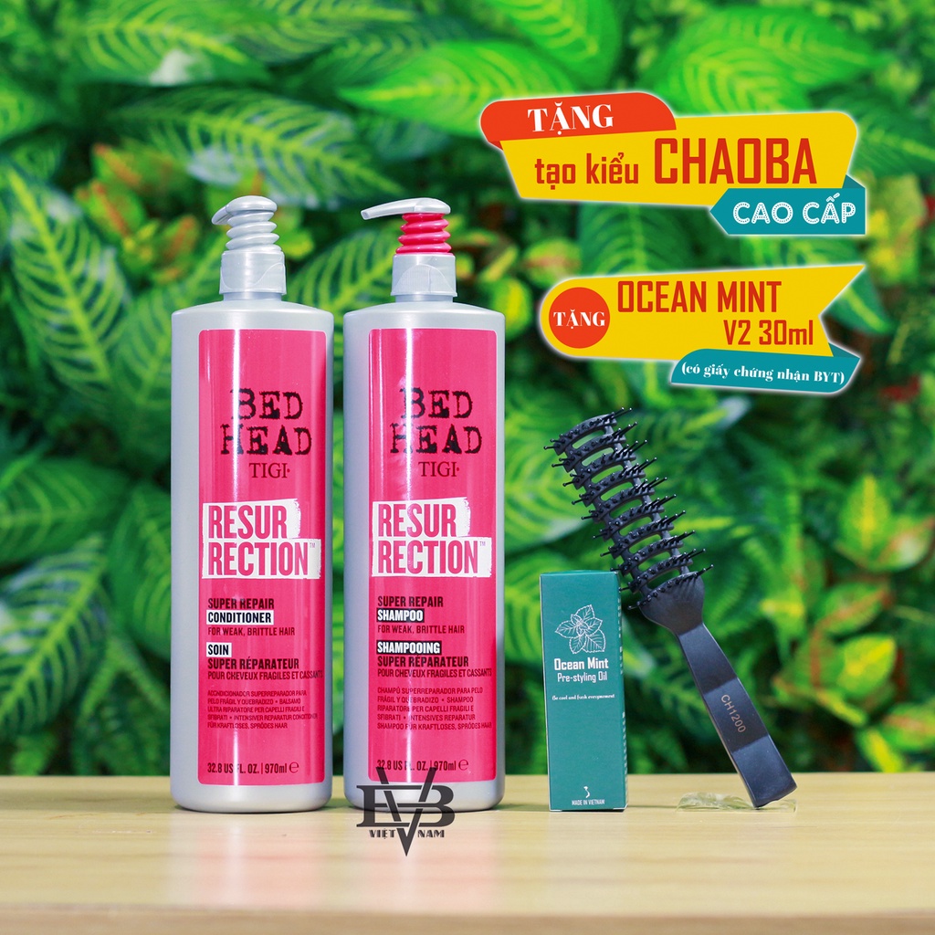 Dầu gội tigi đỏ 970ml - combo gội xả tigi đỏ tigi resurrection super repair + tặng lược chaoba, ocean 30ml