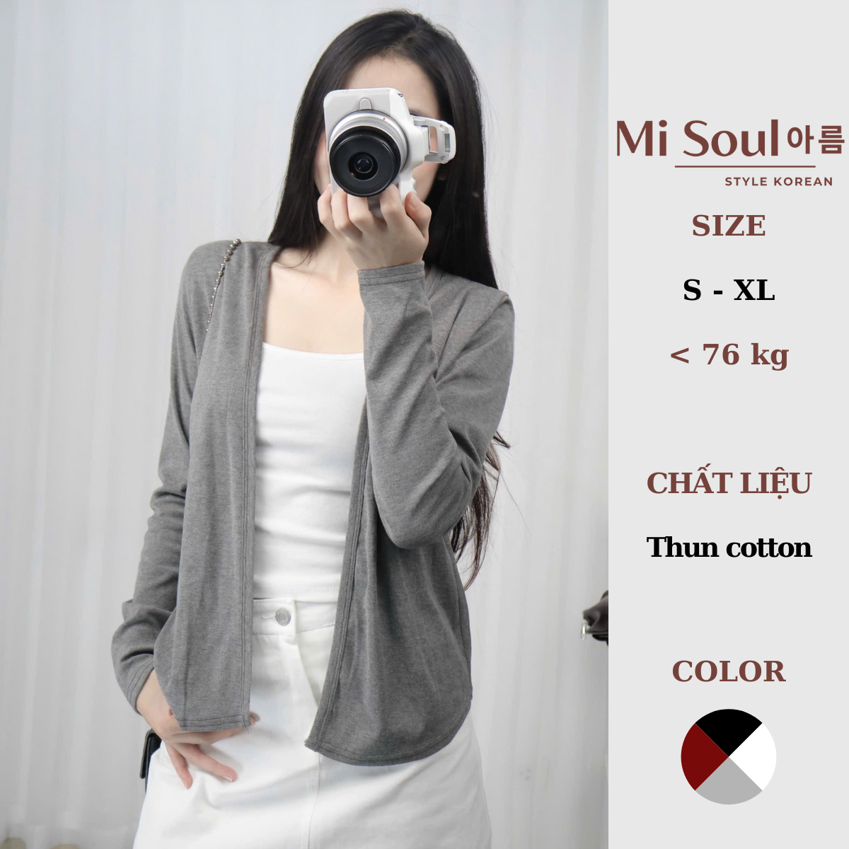 Áo Cardigan Basic Trơn Dáng Dài MiSoul Chất Cotton Mịn Nhiều Màu BigSize Áo Khoác Ngoài From Rộng Dài Tay 475