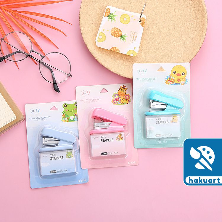 Set dập ghim mini đồ bấm và kim bấm stapler pastel - văn phòng phẩm haku