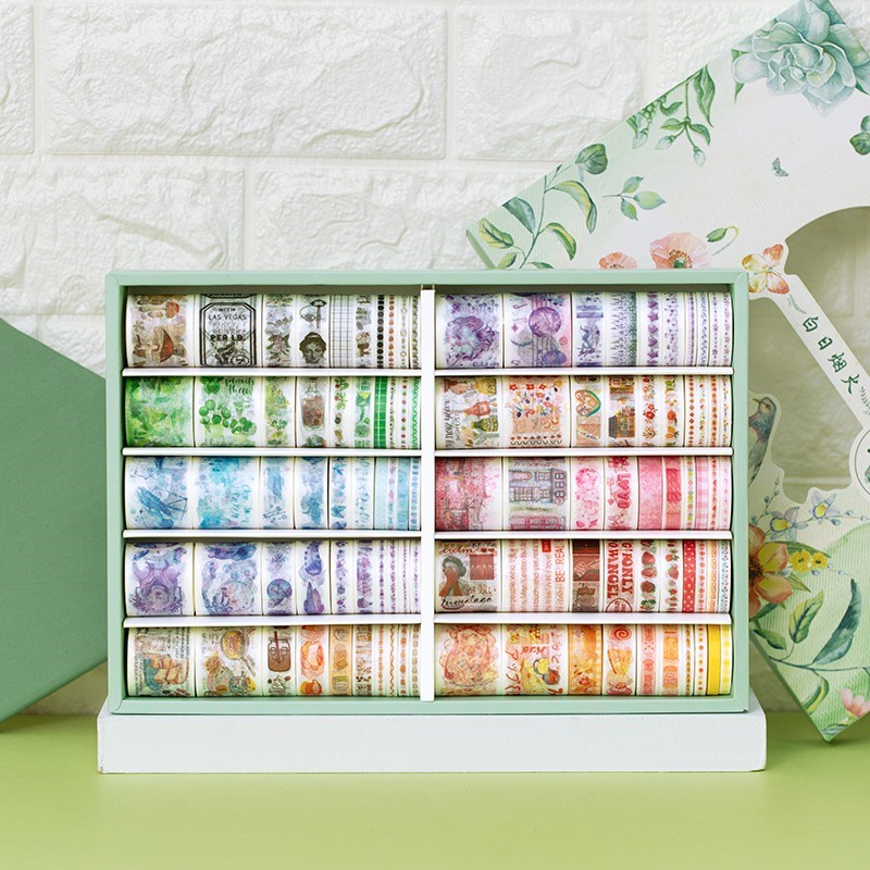 Hộp 100 cuộn washi tape dễ thương