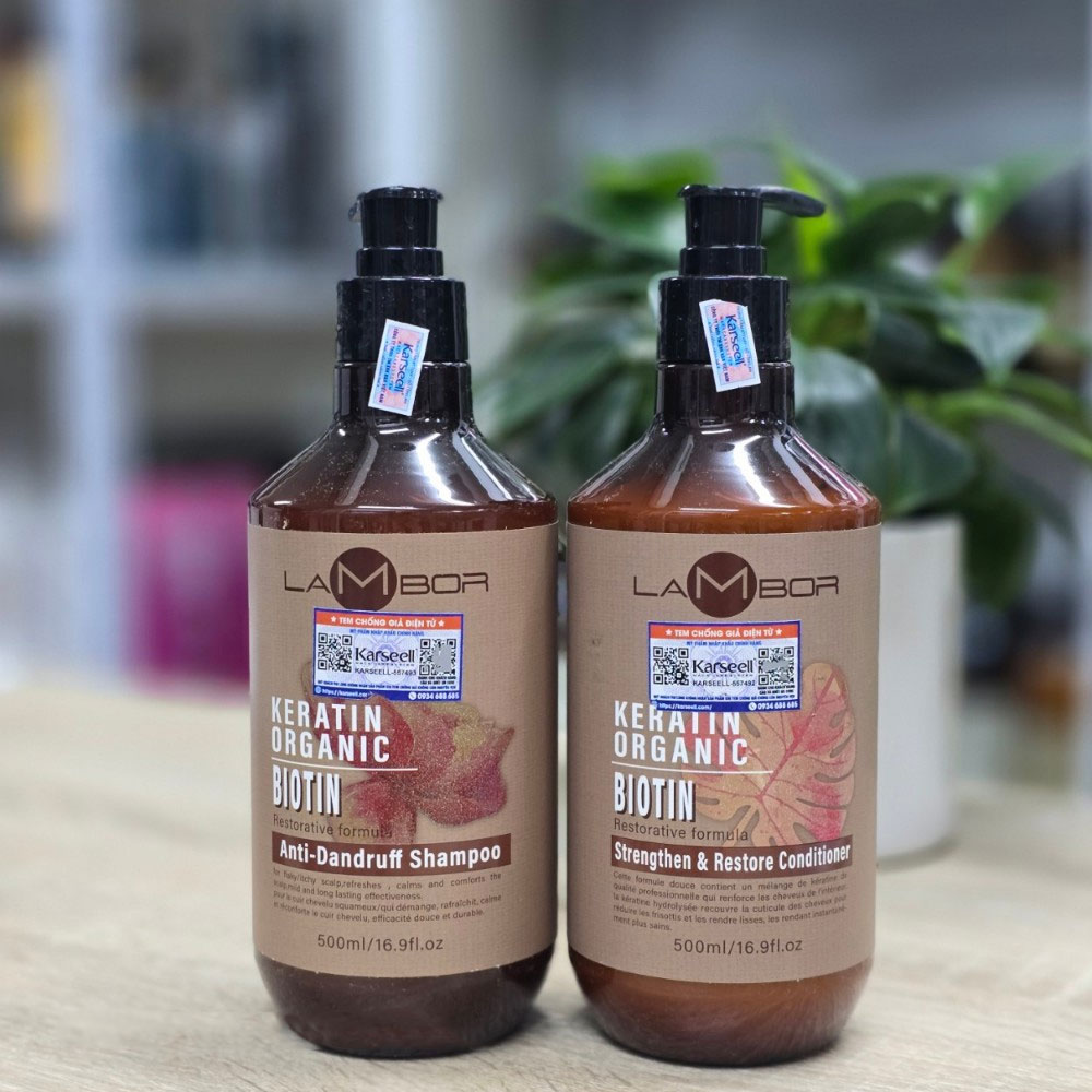 Dầu Gội Dầu Xả LAMBOR Chứa Keratin & Biotin 500ML x2 Sạch Gàu Kiềm Dầu Giảm Gãy Rụng, Bộ Dầu Gội Cặp Keratin Oganic Kiềm Dầu