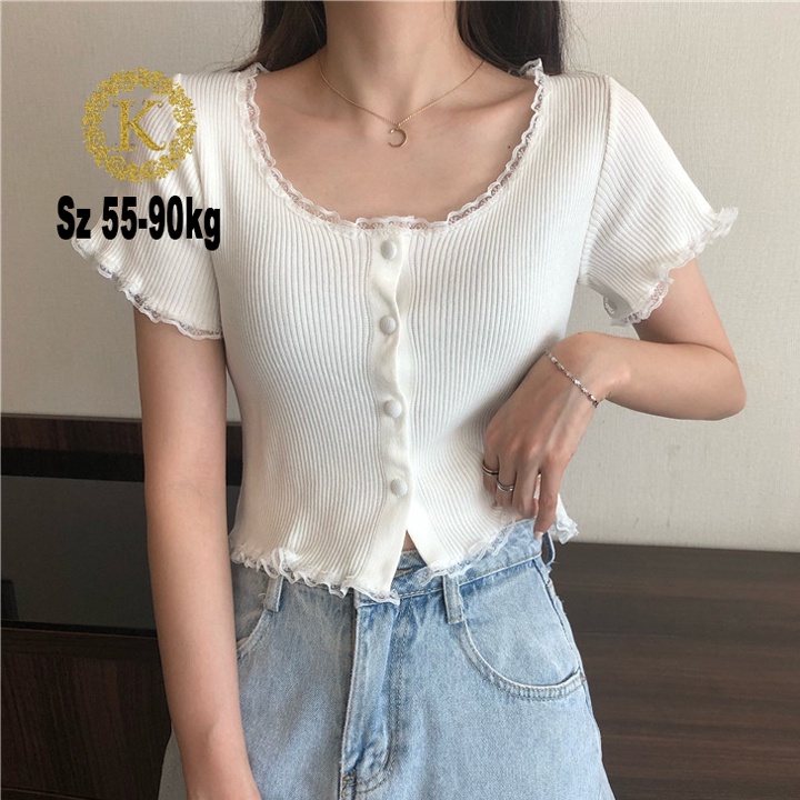 Áo croptop bigsize 55-90kg, áo kiểu croptop bigsize nút phối ren AT08-T