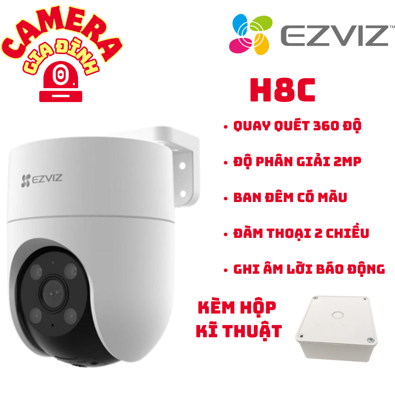 H8C Camera ngoài trời Wifi EZVIZ H8C 2M đàm thoại 2 chiều, có màu ban đêm