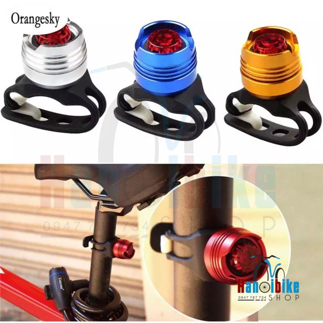 Đèn hậu RUBY thân nhôm màu dùng pin, đèn gắn xe đạp tiện lợi
