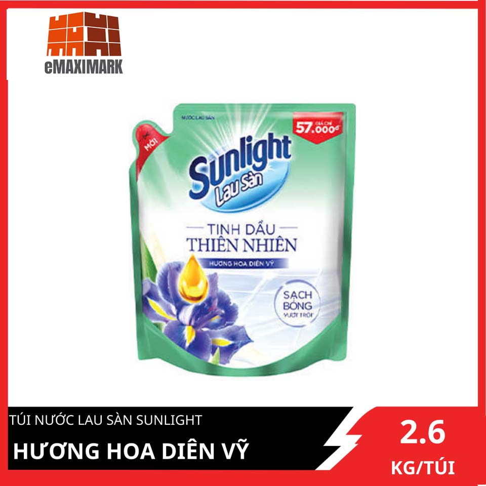 [HCM ship 2h] Nước lau sàn Sunlight Hương hoa diên vỹ Túi 2.6L