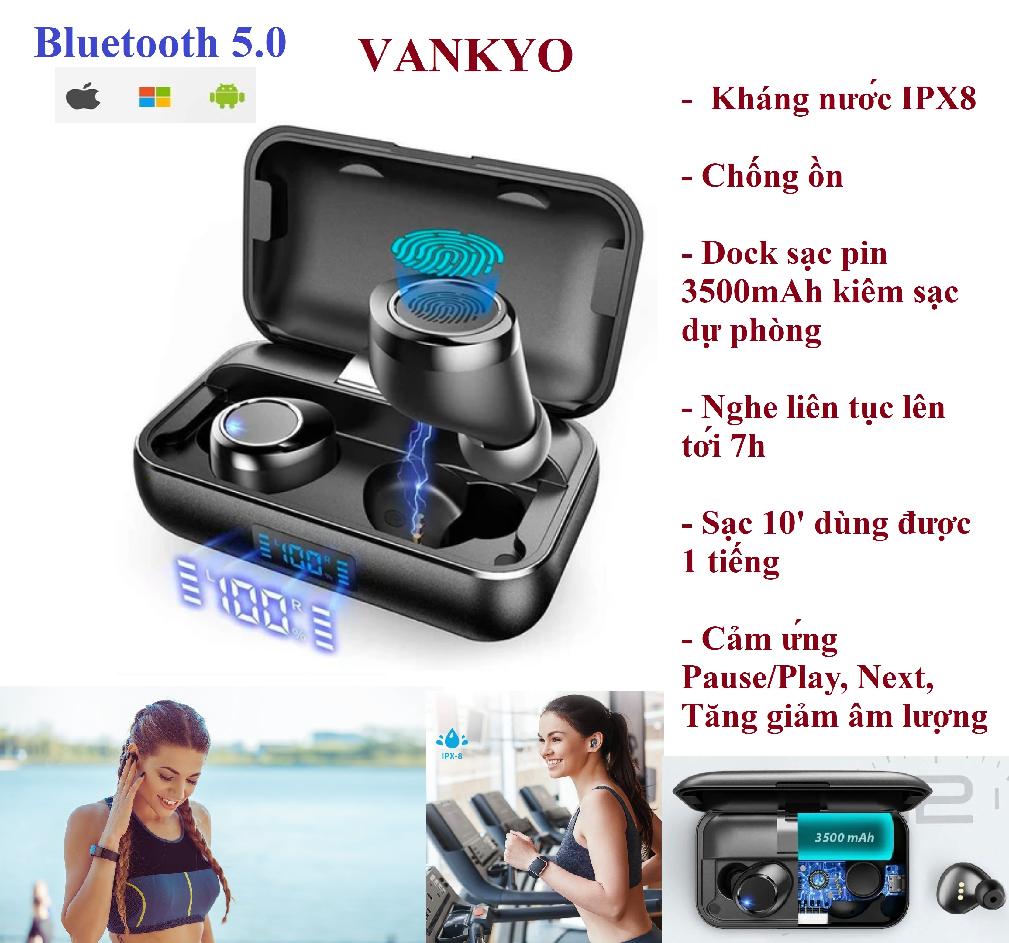 Tai Nghe Bluetooth VANKYO X200 Chính Hãng, Xuất Mỹ - Chống Ồn, Kháng Nước, Pin 3.500mAh Kiêm Sạc Dự Phòng...