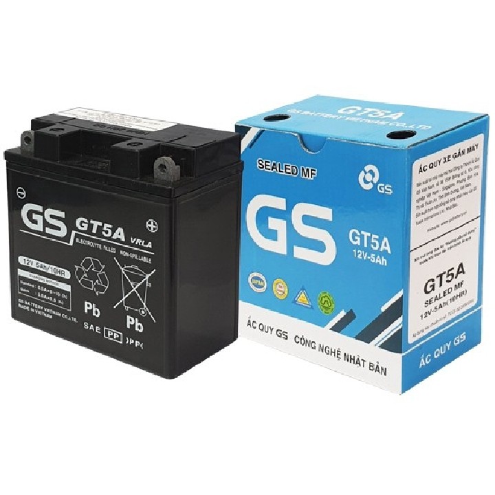 Bình ắc quy gs gt5a wave , dream , sirius, chính hiệu gs vn