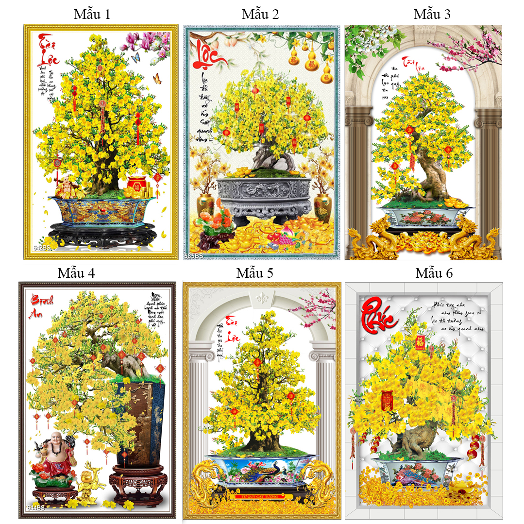 6 mẫu tranh 3D dán tường cây hoa Mai vàng