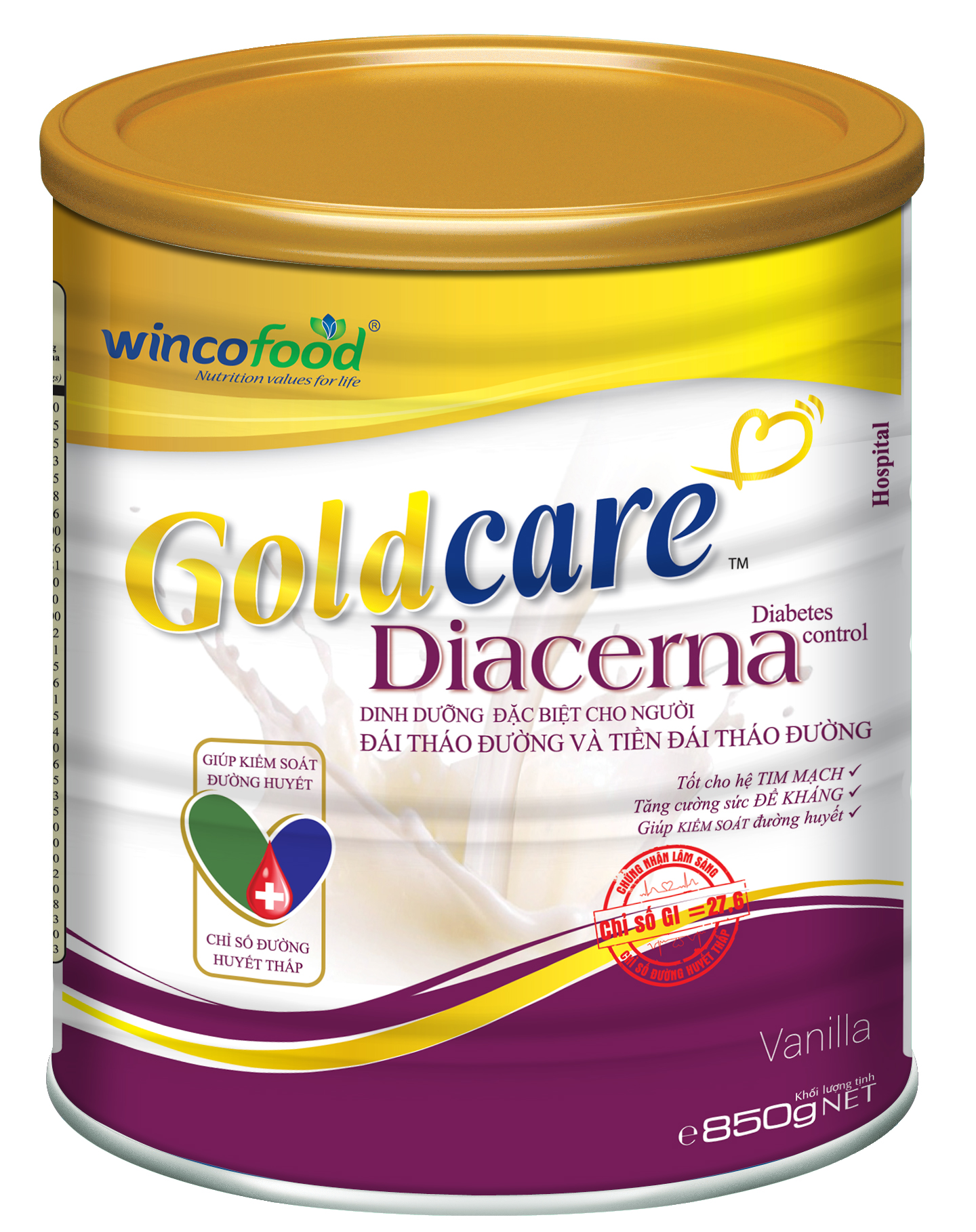 Sữa bột Wincofood Goldcare Diacerna 850g: Dinh dưỡng đặc biệt dành cho người đái tháo đường và tiền đái tháo đường