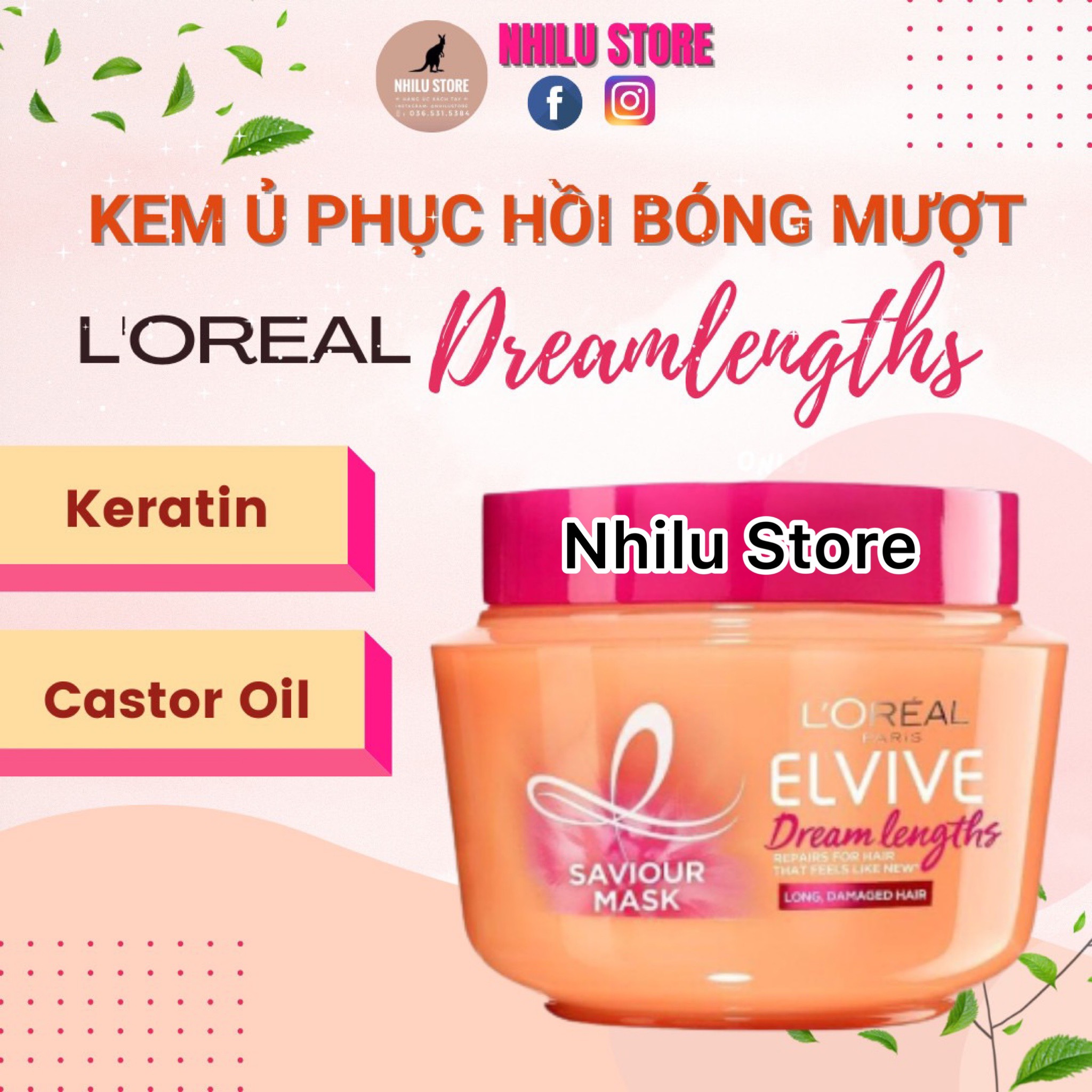 Kem ủ dưỡng tóc cho mái tóc dài và phục hồi L'oreal Elvive Dream Length - 300ml