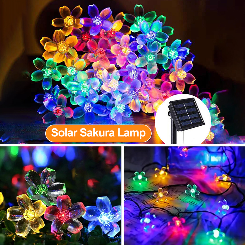 Christmas Decoration Lamp Solar Cherry Flower String Lights Outdoor Lighting Waterproof Fairy Light For Lawn Tree Fence Home Party