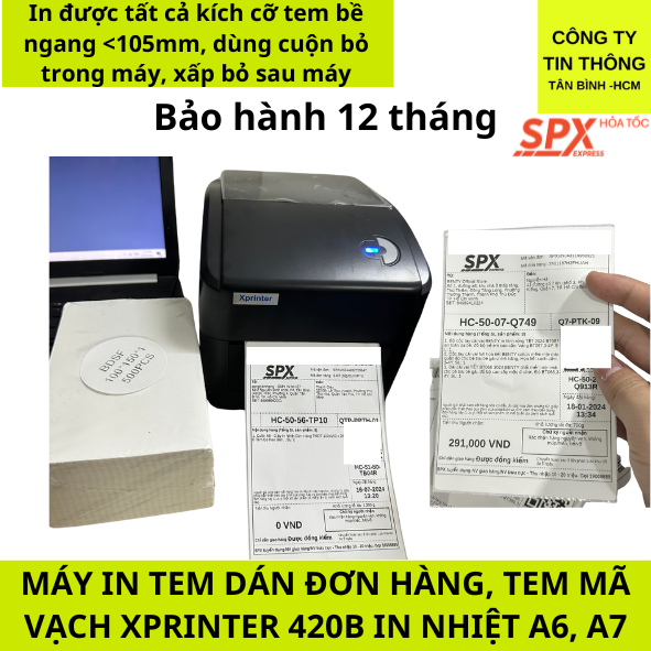Máy in đơn hàng, in tem mã vạch, in tem cảm ơn, logo khổ a6, a7 xprinter xp 420b, 350b in từ máy tính