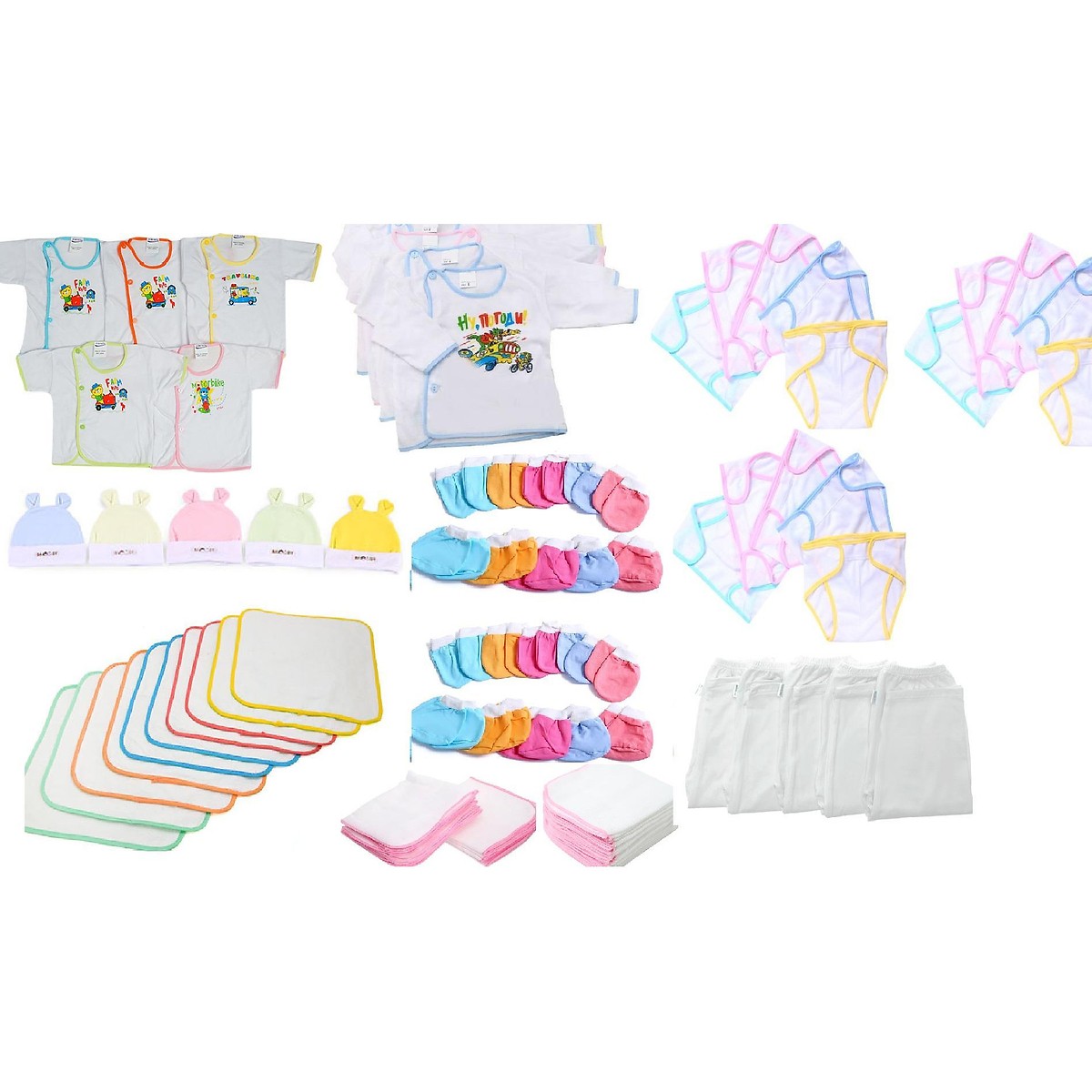 [HCM]Món Đồ Dùng Cho Bé Sơ Sinh(100 món 10 áo +20 tã +20 khăn + 10 cặp bao tay + 10 cặp bao chân lót+ 5 nón + 5quần + 20 tã lót doremon )