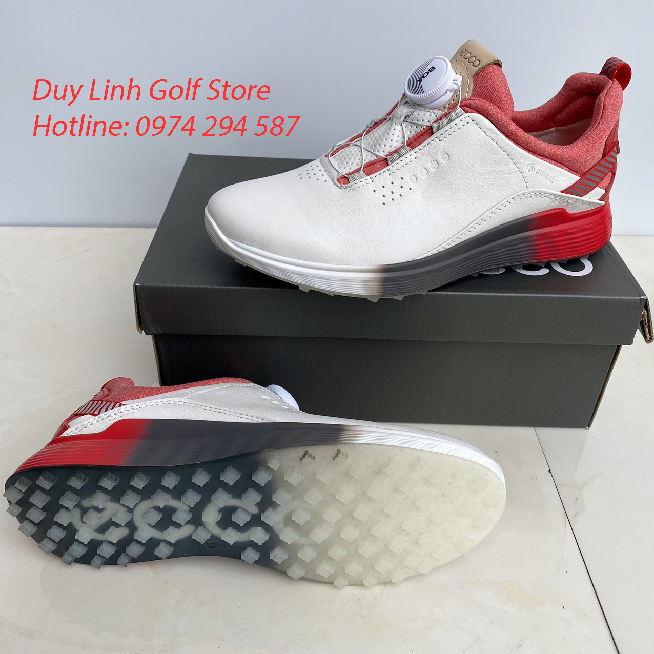 Giày golf nữ ecco biom, có nút vặn, Chất liệu da PU , chống thấm nước, đế mềm êm chân, không trơn truợt ecco women's golf shoes. giày gôn