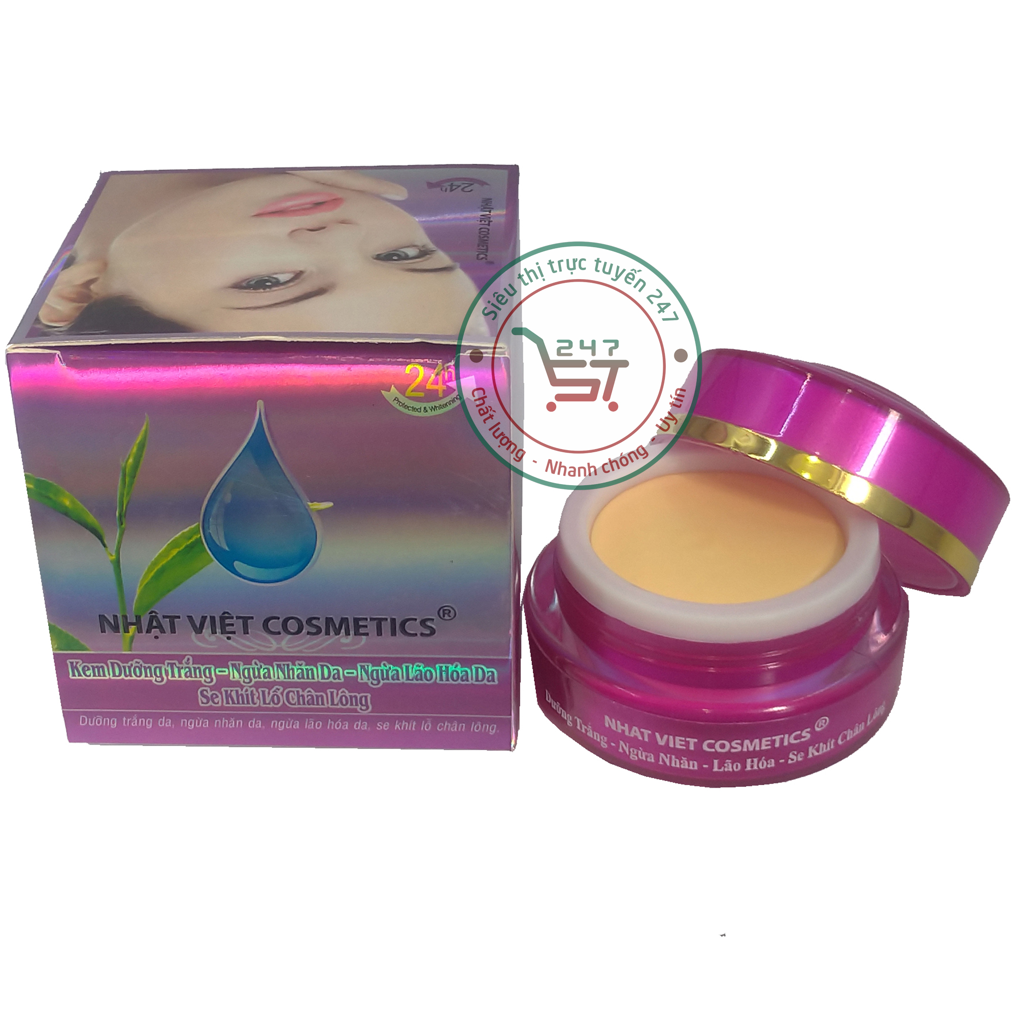 Kem dưỡng Trắng da mặt Ngừa nhăn Lão hóa Se khít lỗ chân lông Trà xanh Serum Nhật Việt 13g