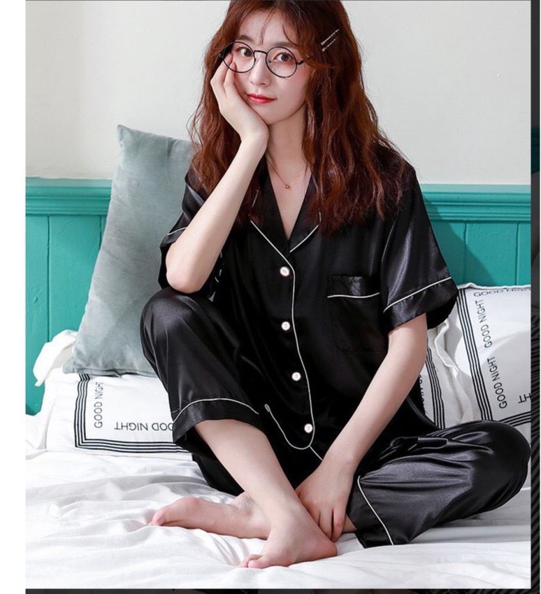 Bộ lụa mặc nhà nữ trơn cộc tay quần dài chất lụa siêu mềm v69