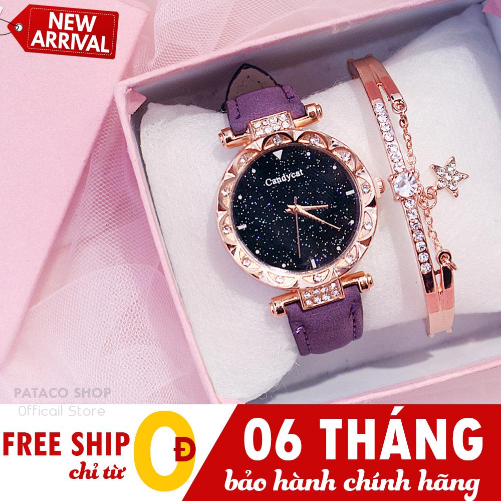 Đồng hồ nữ thời trang Candycat C47, Đồng hồ máy pin, Viền đính đá, Mặt kim tuyến cực sang, Dây da, Kháng nước sinh hoạt nhẹ, Bảo hành 6 tháng