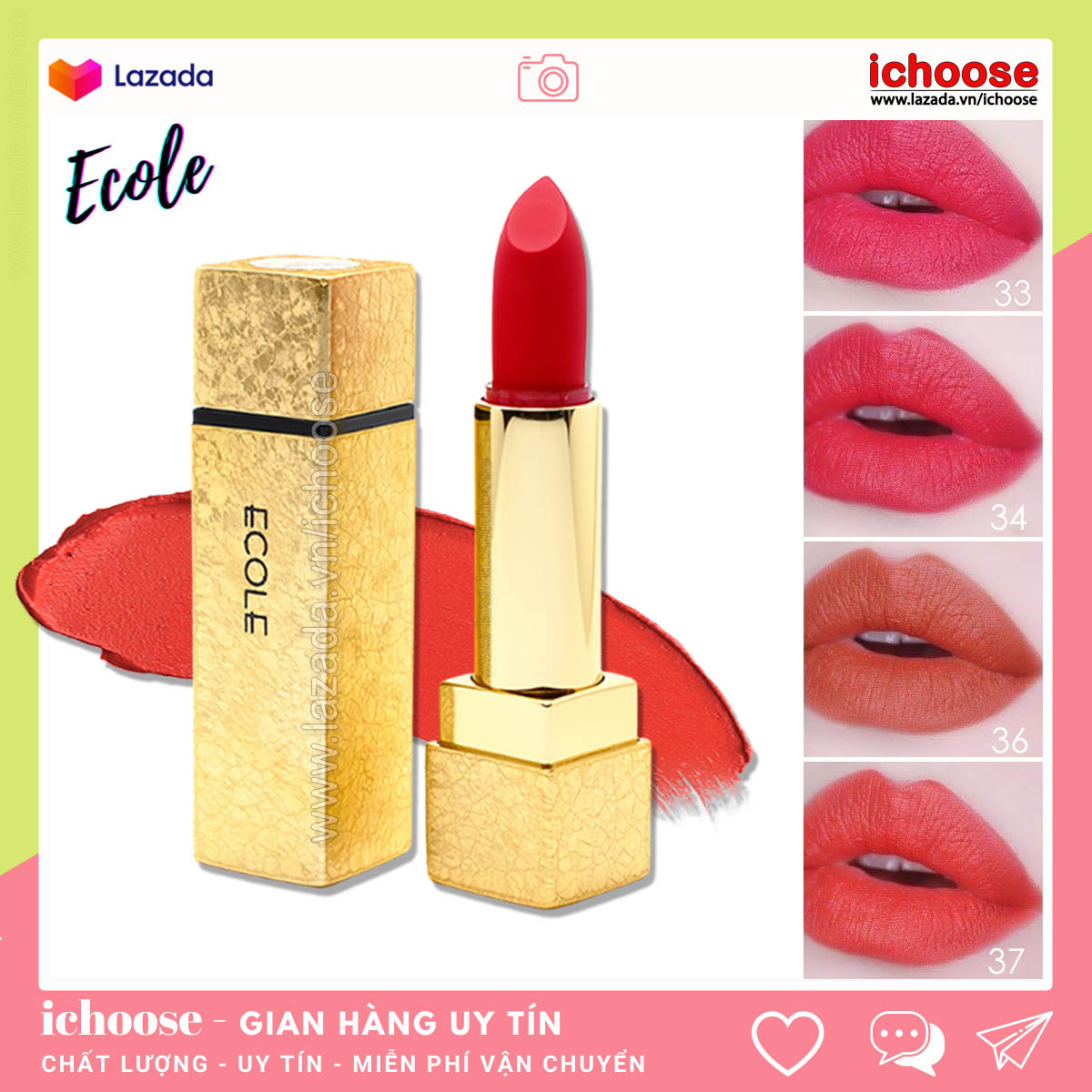 Son lì không trôi Ecole delight lipstick lên màu đẹp chuẩn lâu phai lâu trôi ichoose