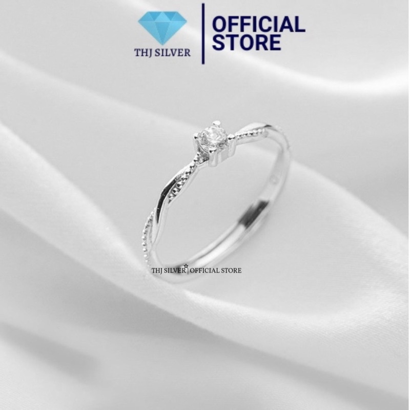 Nhẫn nữ đá THJ ổ đá vuông nhỏ xinh - chuẩn bạc ta