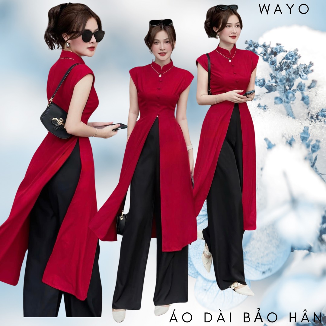 Set áo dài WAYO thiết kế cách tân xẻ tà hiện đại chụp ảnh Tết sang trọng xinh đẹp