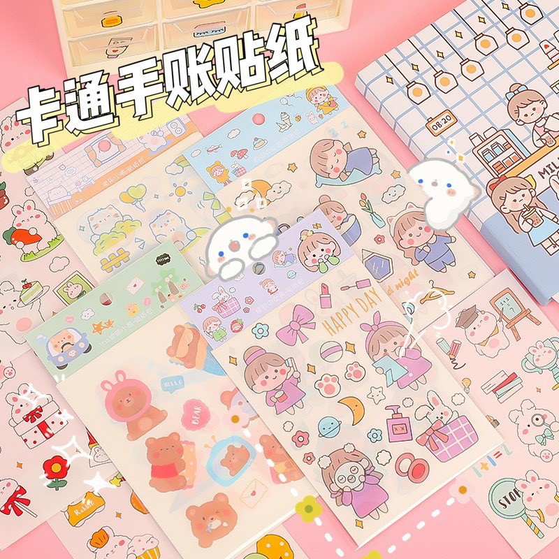 [ATKSHOP] Sticker Cô Gái decor trang trí bàn học, sổ nhật kí ( Set 4 tấm)