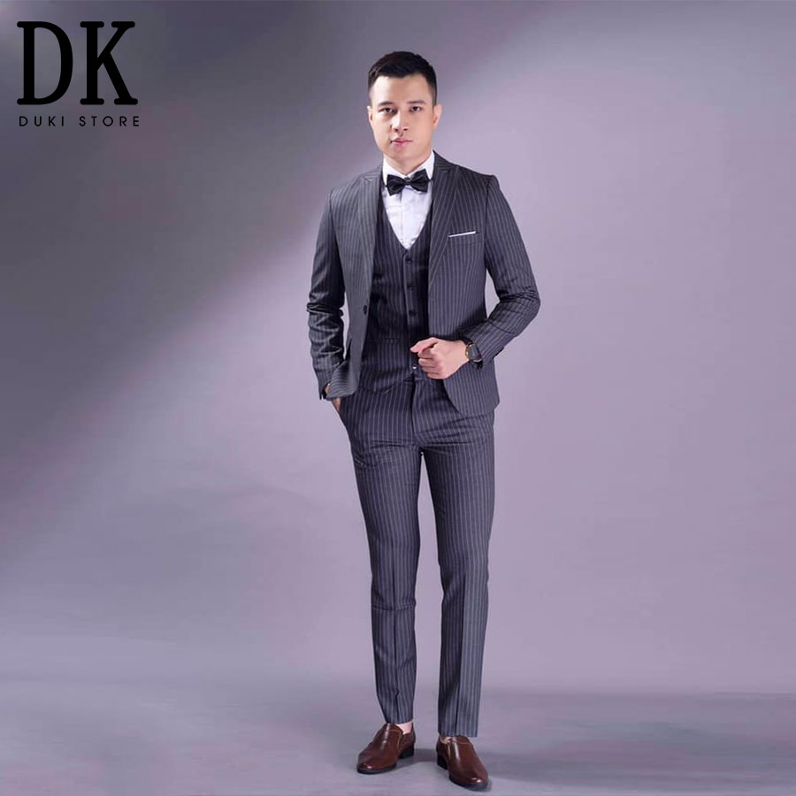 Bộ vest nam gile màu kẻ sọc xám sang trọng DKA0035 - DUKI STORE