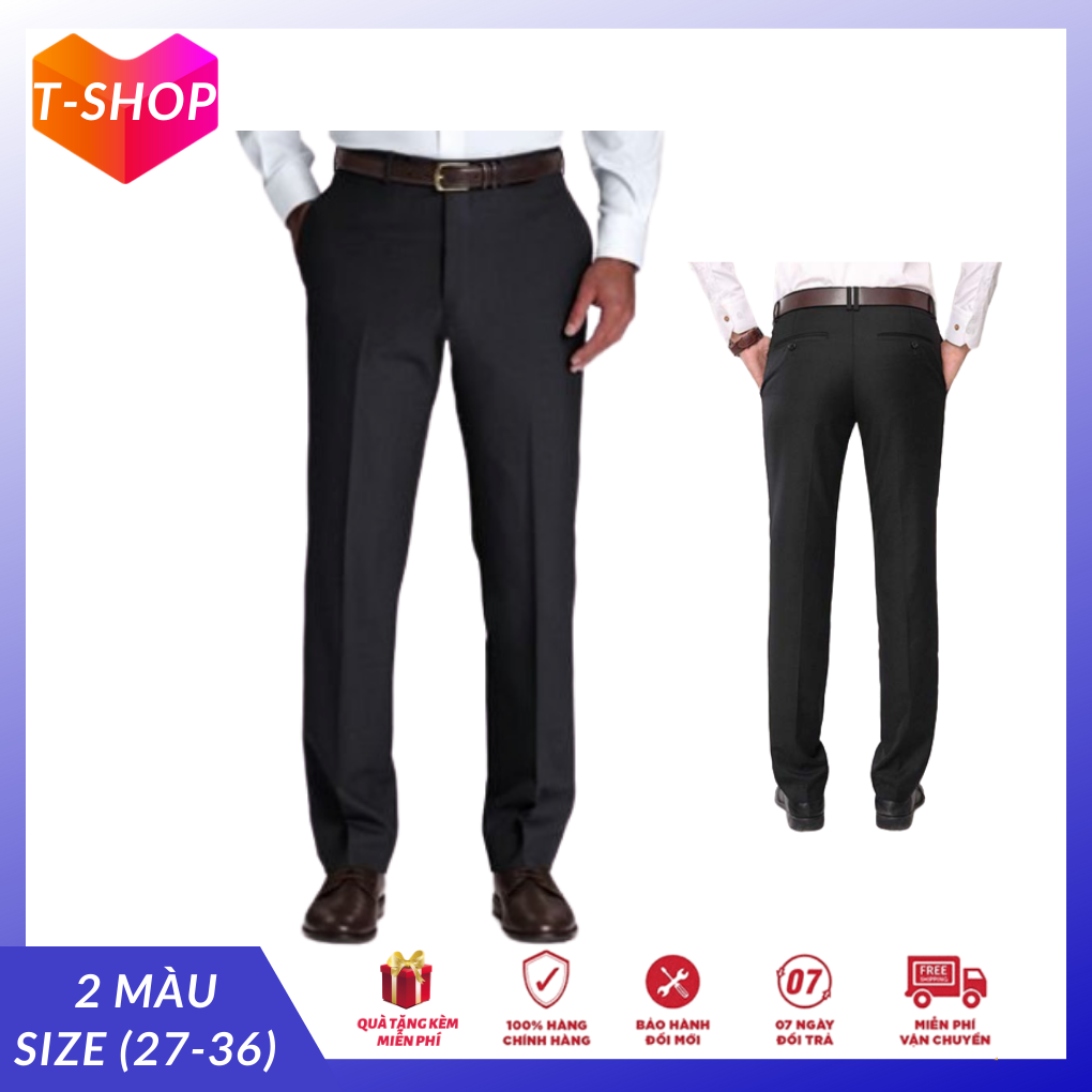 [HCM]Quần tây nam công sở trung niên ống suôn cao cấp không ly có màu đen và xám