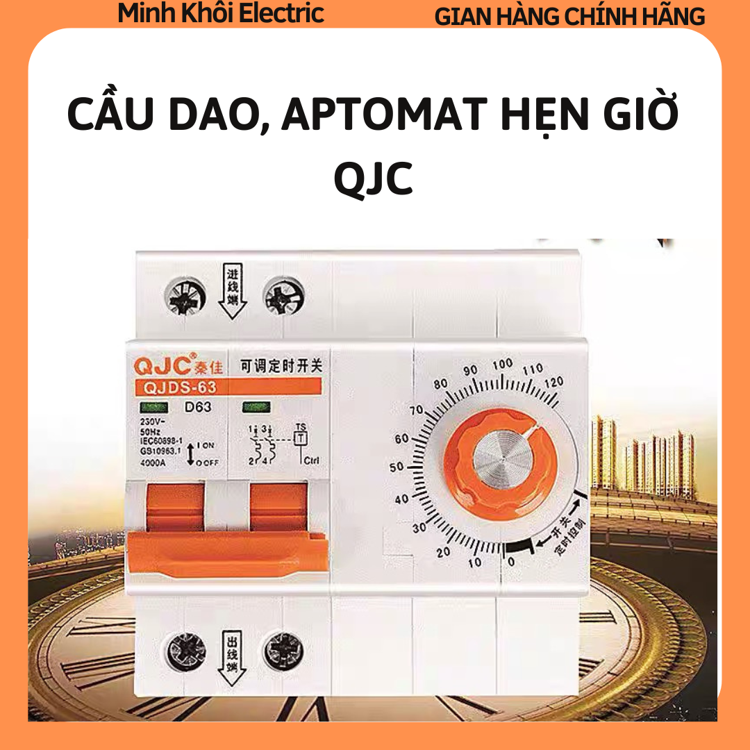 Aptomat hẹn giờ QJC 2P63A, cầu dao hẹn giờ tắt bật đếm ngược công suất lớn, công tắc hẹn giờ QJC