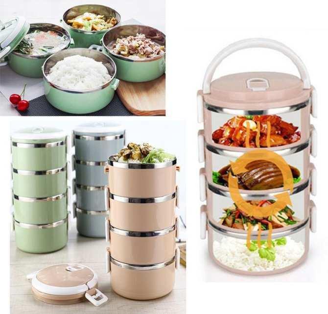 (Loại To) Hộp Đựng Cơm Giữ Nhiệt Tốt Đựng Thức Ăn 4 Tầng Iunch Box Ruột Inox Cao Cấp. 65A72 Nhiều Màu.