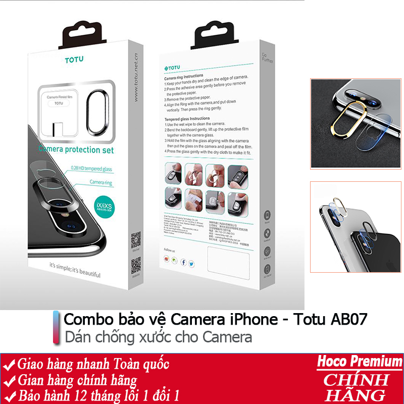 Kính cường lực Camera Totu AB-008 Cao cấp cho iPhone 7P, 8P, X, XS, XSMAX - Chính hãng