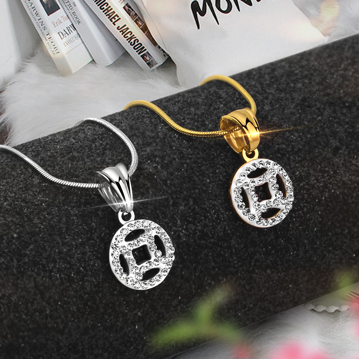 Dây chuyền titan kiểu dây mì mặt kim tiền siêu đẹp, bền màu chuẩn thời trang