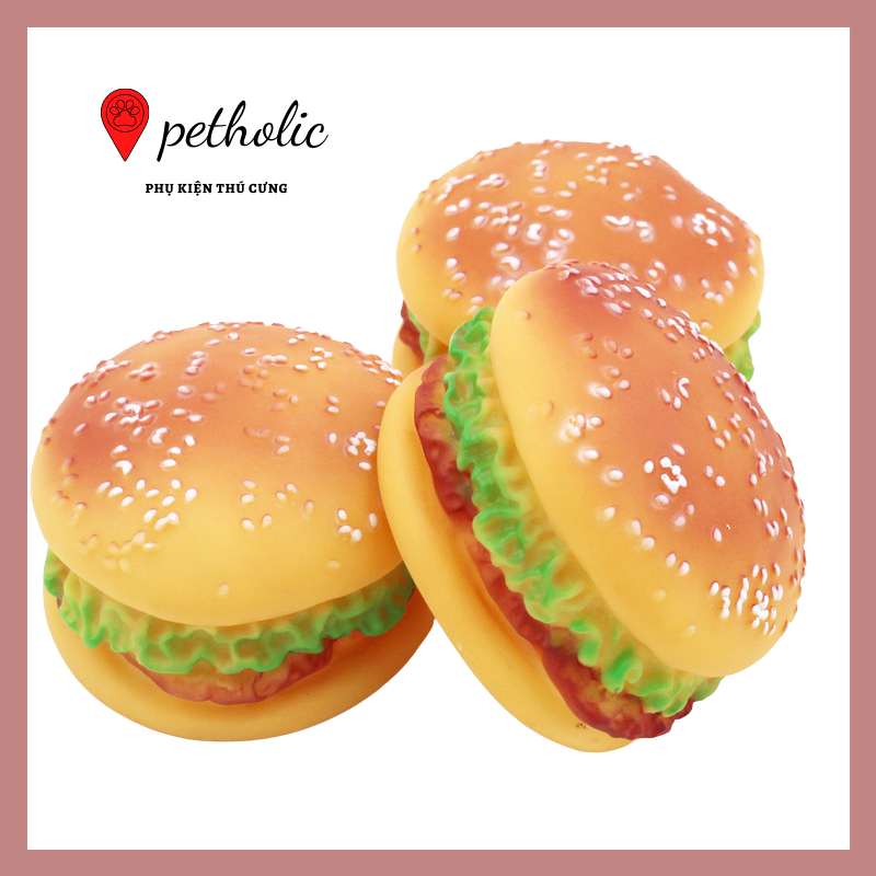 Đồ chơi hình bánh burger có âm thanh cho chó mèo gặm chất liệu cao su an toàn Petholic