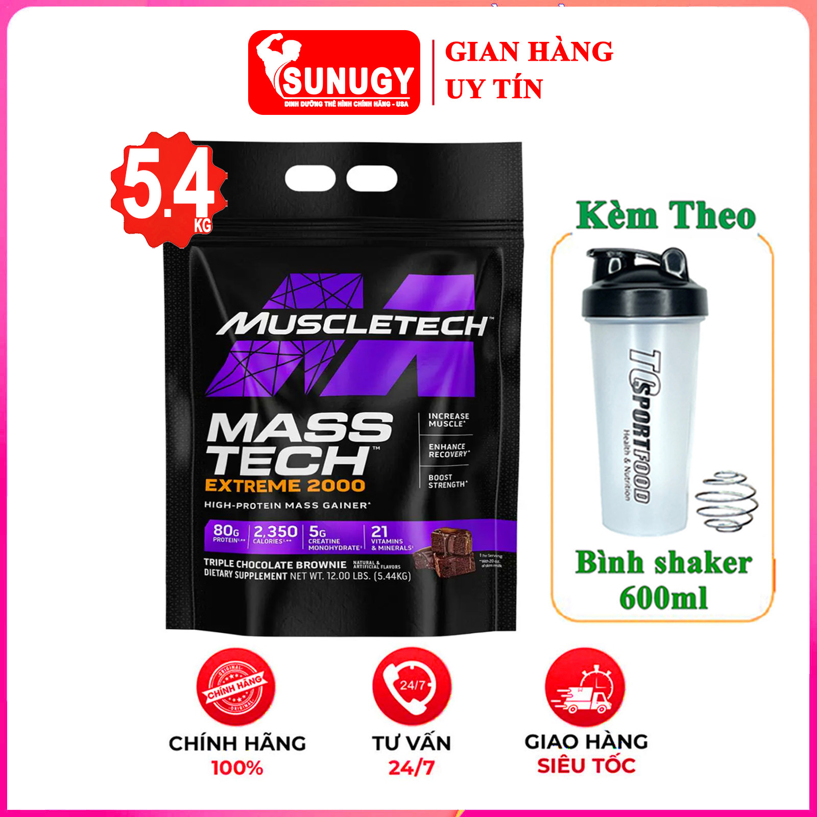 [TẶNG BÌNH SHAKER] Sữa tăng cân MASS TECH EXTREME 2000 của MuscleTech hương Chocolate hỗ trợ tăng cân tăng cơ nhanh chóng cho người gầy khó hấp thu và kén ăn - thuc pham chuc nang