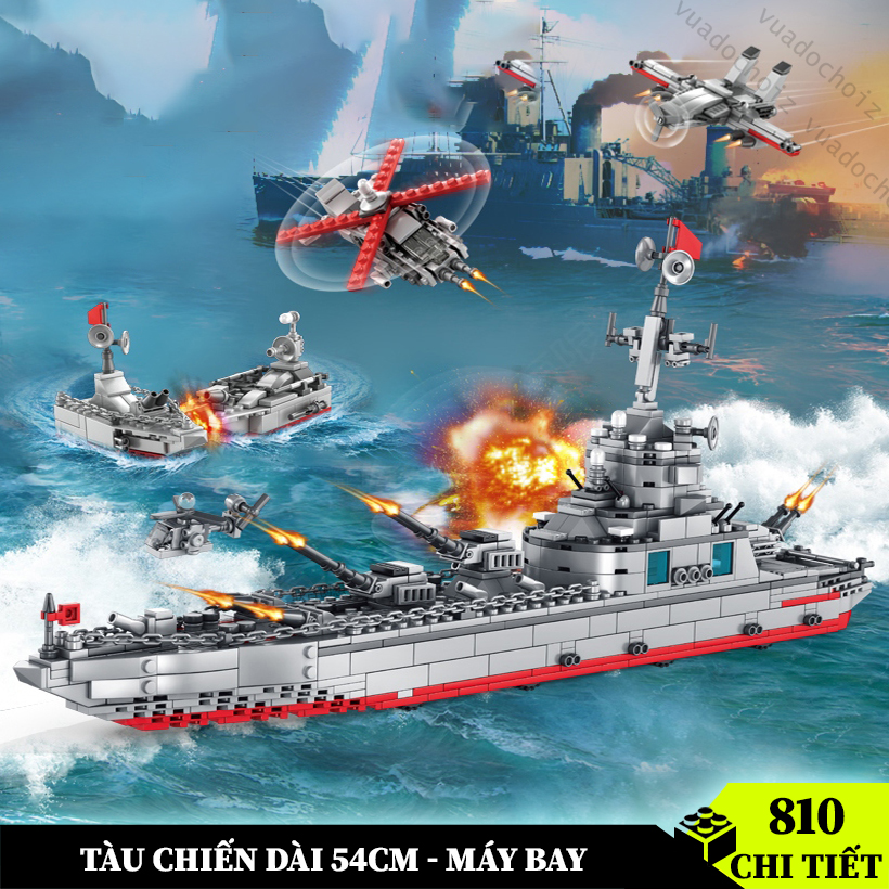 Bộ đồ chơi lắp ráp tàu chiến hạm, thuyền chiến, xếp hình tàu 810 chi tiết kèm lính mô hình to