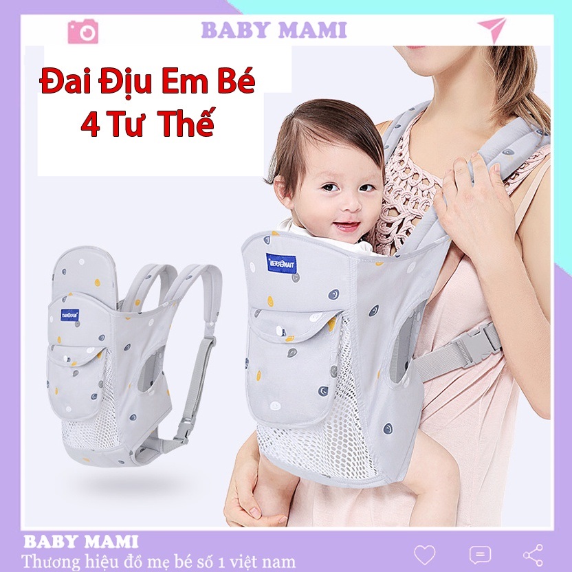 Địu em bé có đỡ đầu, có bệ ngồi giúp chống đau mỏi cơ cho bé, đai điệu trẻ em đa chức năng cao cấp BH 6 Tháng