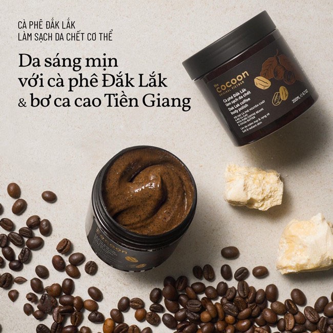 Cà phê đắk lắk làm sạch da chết, tẩy da chết cocoon - coffee body polish 200ml