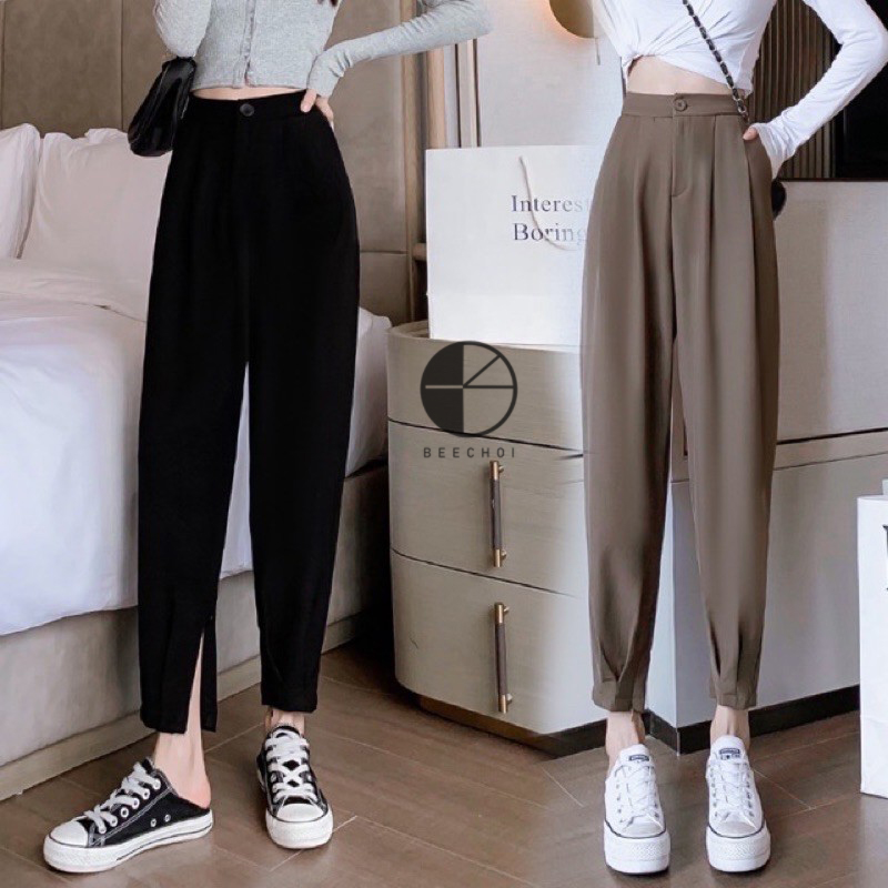 Quần baggy quần tây lưng chun bo chân khoá gấu